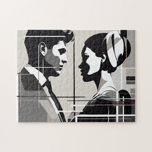 Moderne Liefde in Zwart & Wit Silhouet Paar Legpuzzel (Horizontaal)