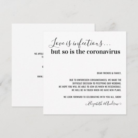 Moderne Liefde is Besmettelijk Bruiloft Uitgesteld Aankondiging (Voorkant / Achterkant)