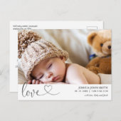 Moderne liefde kalligrafie geboorte aankondiging briefkaart (Voorkant / Achterkant)