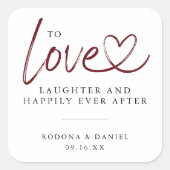 Moderne Liefde Lach Happelijk Einde Trouwen Vierkante Sticker (Voorkant)