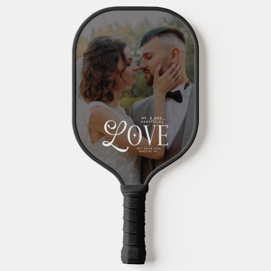 Moderne Liefde Mijnheer & Mevrouw Aangepaste Trouw Pickleball Paddle (Achterkant)