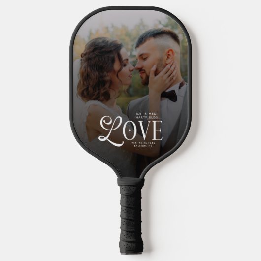 Moderne Liefde Mijnheer & Mevrouw Aangepaste Trouw Pickleball Paddle (Voorkant)
