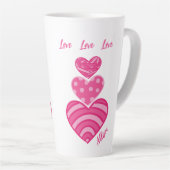 Moderne liefde Mok, 3 roze harten Latte Mok (Rechterhoek)