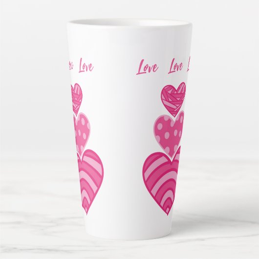 Moderne liefde Mok, 3 roze harten Latte Mok (Voorkant)