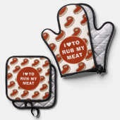 Moderne liefde om vlees te wrijven witte tekst ovenwant & pannenlap set (Voorkant / Achterkant)