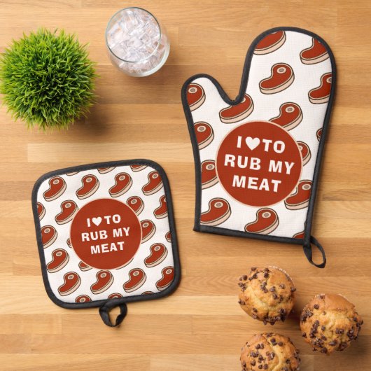 Moderne Liefde Om Vlees Wit Tekst Ovenwant & Pannenlap Set (Top down)