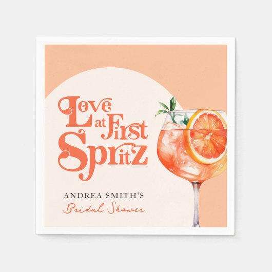 Moderne liefde op het eerste spritz retro bruidsdo servet (Voorkant)