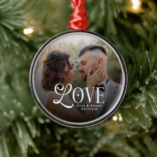 Moderne liefde op maat gemaakt trouwfoto koppel mo metalen ornament