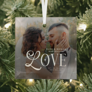 Moderne Liefde Op Maat Gemaakte Trouwfoto Koppels  Glas Ornament