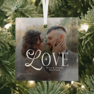 Moderne Liefde Op Maat Gemaakte Trouwfoto Koppels Glas Ornament