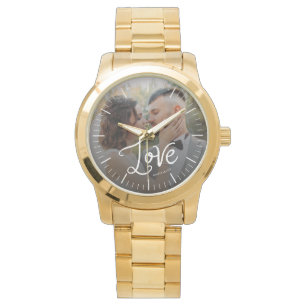 Moderne liefde op maat gemaakte trouwfoto koppels horloge