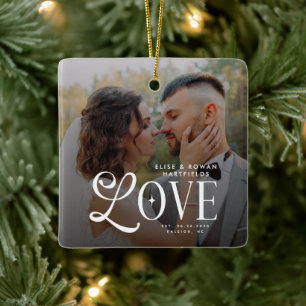 Moderne Liefde Op Maat Gemaakte Trouwfoto Koppels Keramisch Ornament