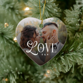 Moderne Liefde Op Maat Gemaakte Trouwfoto Koppels Keramisch Ornament