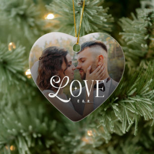 Moderne Liefde Op Maat Gemaakte Trouwfoto Koppels Keramisch Ornament
