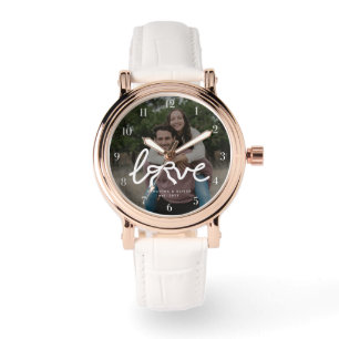 Moderne Liefde Pijl Typografie Koppel Aangepaste F Horloge