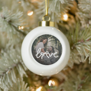 Moderne Liefde Pijl Typografie Koppel Aangepaste F Keramische Bal Ornament