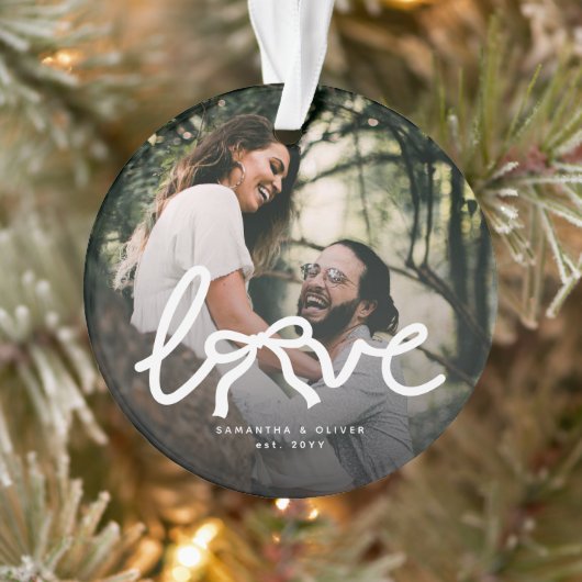 Moderne Liefde Pijl Typografie Koppel Aangepaste F Ornament (Boom)