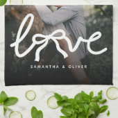 Moderne Liefde Pijl Typografie Koppel Aangepaste F Theedoek (Gevouwen)