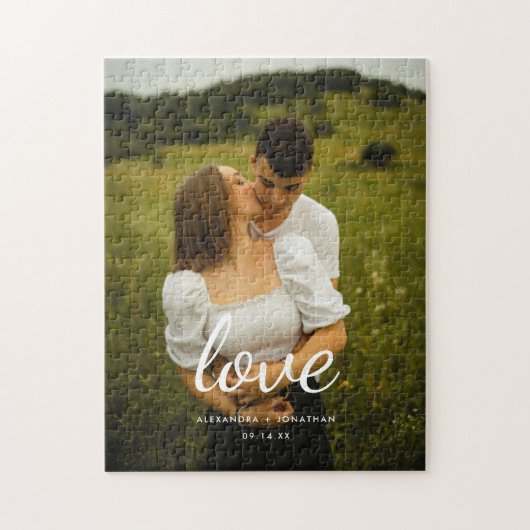 Moderne 'Liefde' Script Trouwkoppel Foto Legpuzzel (Verticaal)