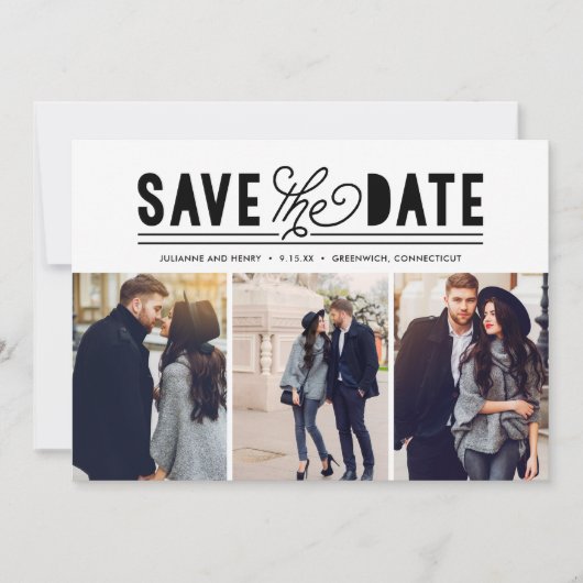 Moderne liefde sparen de Datum Foto Collage Save The Date (Voorkant)