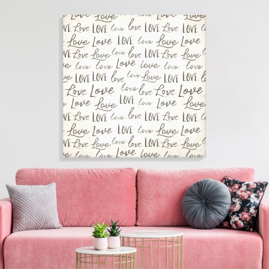 Moderne "Liefde" typografie op perkament, Canvas Afdruk (Insitu (Woonkamer))