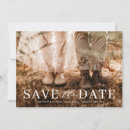Moderne Liefde Typografie Overlay Foto Save The Date (Voorkant)