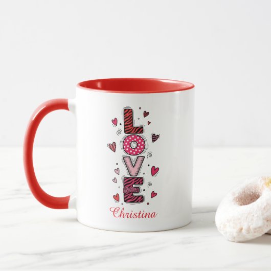 Moderne Liefde Typografie Valentijnsdag Aangepaste Mok (Met donut)