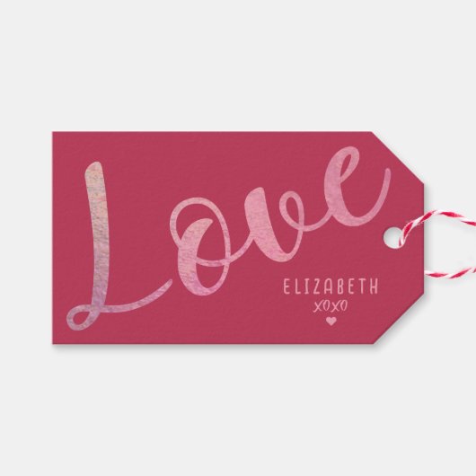 Moderne "Liefde" Viva Magenta Cadeaulabel (Voorkant (Horizontaal))