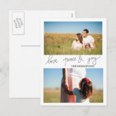 Moderne Liefde Vrede En Vreugde Vakantie Twee Foto Feestdagenkaart (Voorkant / Achterkant)