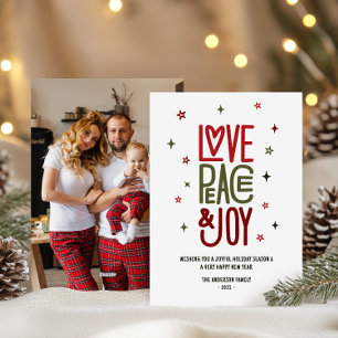 Moderne Liefde Vrede & Vreugde Foto Kerstmis / Feestdagenkaart