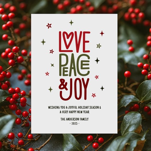 Moderne liefde Vrede & vreugde Niet-foto Kerstmis Feestdagenkaart