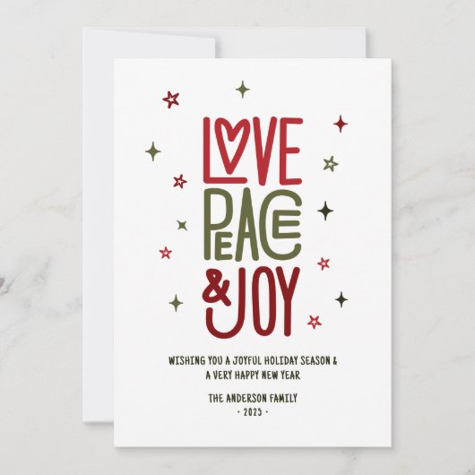 Moderne liefde Vrede & vreugde Niet-foto Kerstmis Feestdagenkaart (Voorkant)