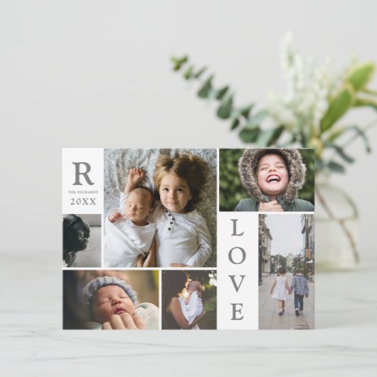 Moderne Liefde Wit Kleurblok Familie Foto Collage Feestdagenkaart (Staand voorkant)