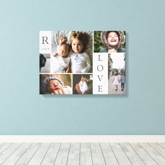 Moderne Liefde Witte Kleur Blok Familie Fotocollag Canvas Afdruk (Insitu (Houten vloer))