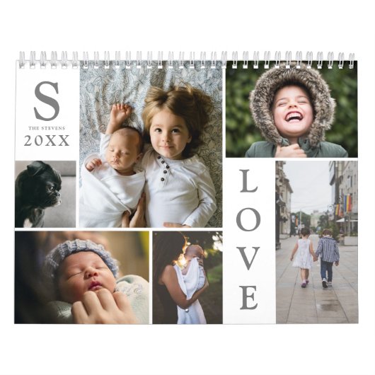 Moderne Liefde Witte Kleur Blok Familie Fotocollag Kalender (Hoes)
