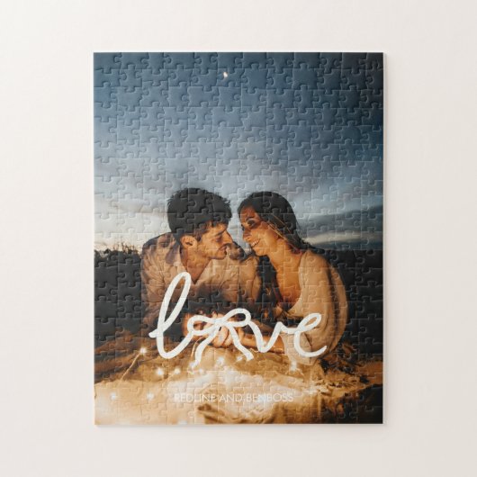 Moderne liefdesboog typografie koppel aangepaste f legpuzzel (Verticaal)