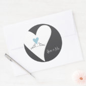 Moderne Liefdesduiven Lichtblauw Hart Trouwcadeau Ronde Sticker (Envelop)