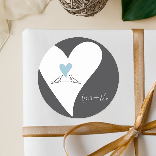 Moderne Liefdesduiven Lichtblauw Hart Trouwcadeau Ronde Sticker