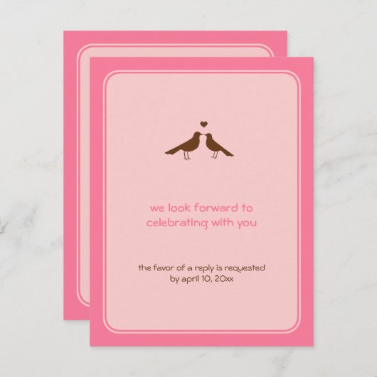 Moderne liefdesduiven roze huwelijksreactie kaart (Voorkant / Achterkant)