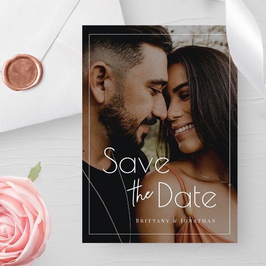 Moderne liefdesfoto Save the Date Minimalist Elega