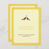 Moderne liefdesvogels gele trouwreactie RSVP kaartje (Voorkant / Achterkant)