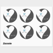 Moderne Liefdesvogels Lichtblauw Hart Trouwgunst Ronde Sticker (Vel)