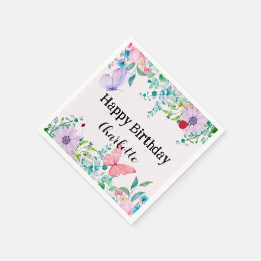 Moderne lieveheersbeestje vlinder kleurrijke bloem servet (Hoek)