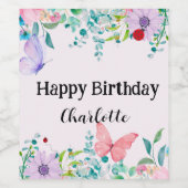 Moderne lieveheersbeestje vlinder kleurrijke bloem wijn etiket (Enkel label)