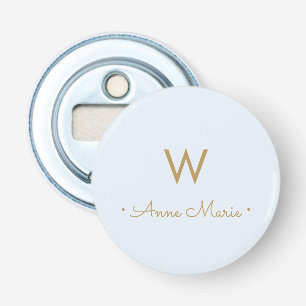Moderne Light Dusty Blue Gold Script-monogram Button Flesopener