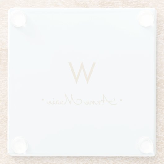 Moderne Light Dusty Blue Gold Script-monogram Glazen Onderzetter (Achterkant)