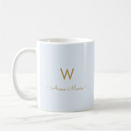 Moderne Light Dusty Blue Gold Script-monogram Koffiemok