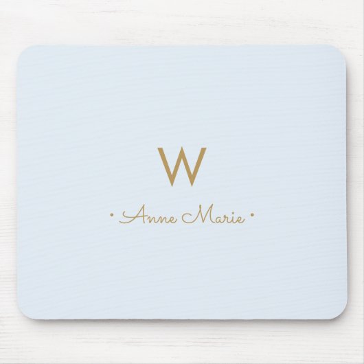 Moderne Light Dusty Blue Gold Script-monogram Muismat (Voorkant)