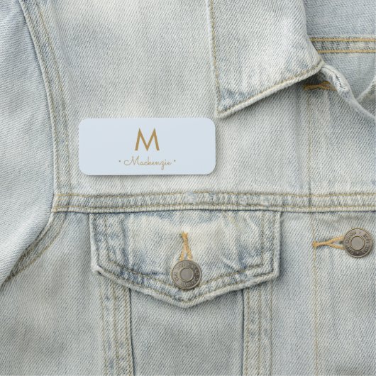Moderne Light Dusty Blue Gold Script-monogram Naamplaatje (In situ)