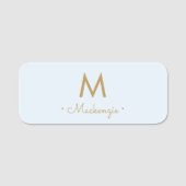 Moderne Light Dusty Blue Gold Script-monogram Naamplaatje (Voorkant)